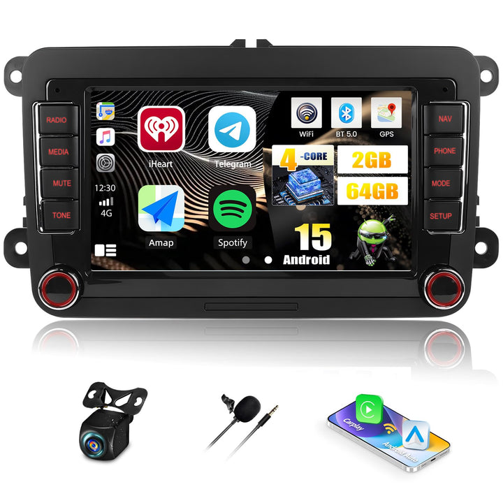 CAMECHO 2+64G Android 15 VW Autoradio für VW Golf 5 6 Polo Skoda mit Navi Carplay Android Auto,7-Zol