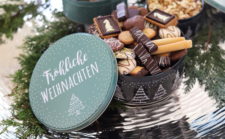 Brandsseller 3er Set Plätzchendosen aus Metall – stapelbare, runde Keksdosen mit Deckel - lebensmitt