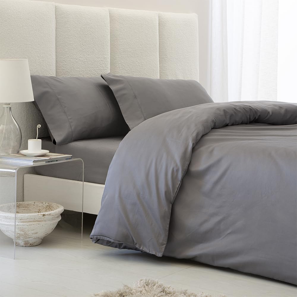 COTTON ARTean Bettwäsche-Set, ägyptische Baumwolle, Fadenzahl 300, Grau, Bett 150 x 190/200, 100 % ä
