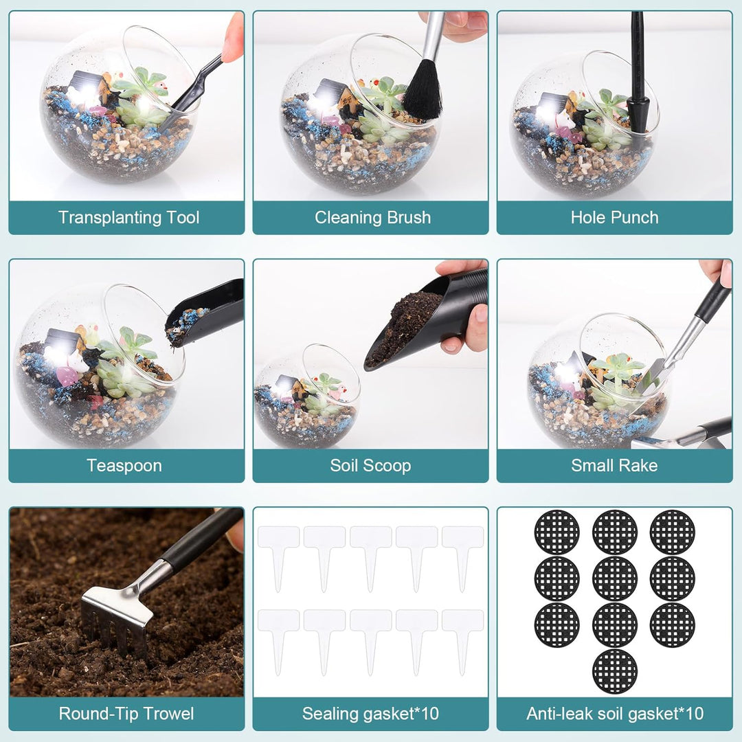 Bonsai Werkzeug Set 17 Stück mit wasserdichte Umtopfmatte & Aufbewahrungstasche, Mini Gartengeräte G