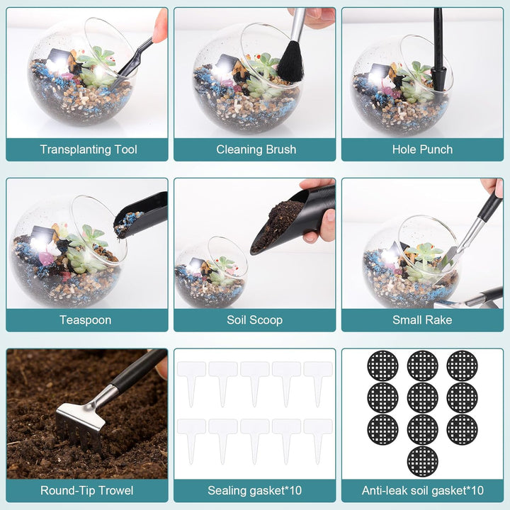 Bonsai Werkzeug Set 17 Stück mit wasserdichte Umtopfmatte & Aufbewahrungstasche, Mini Gartengeräte G