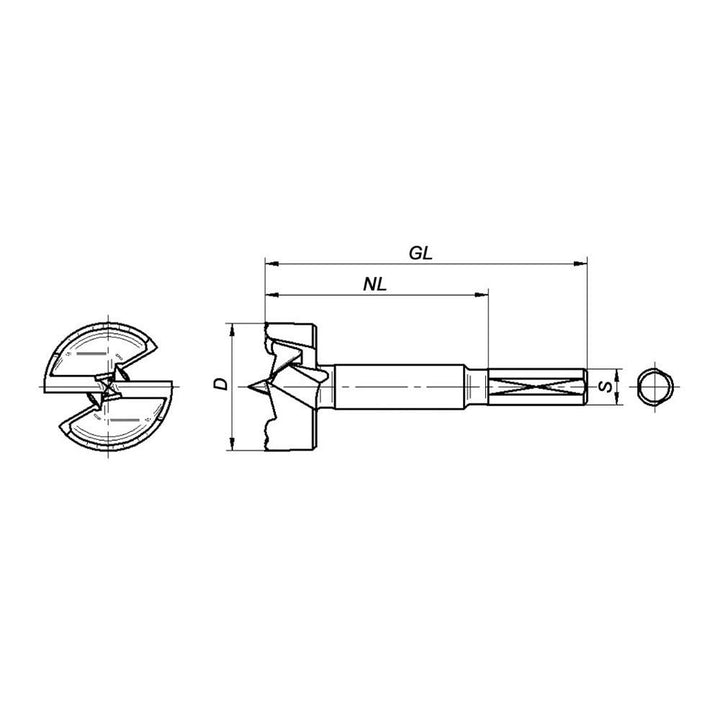 ENT 40105 5-teilig Forstnerbohrer Set - Wave Cutter - mit Wellenschliff - Durchmesser 15-20-25-30-35