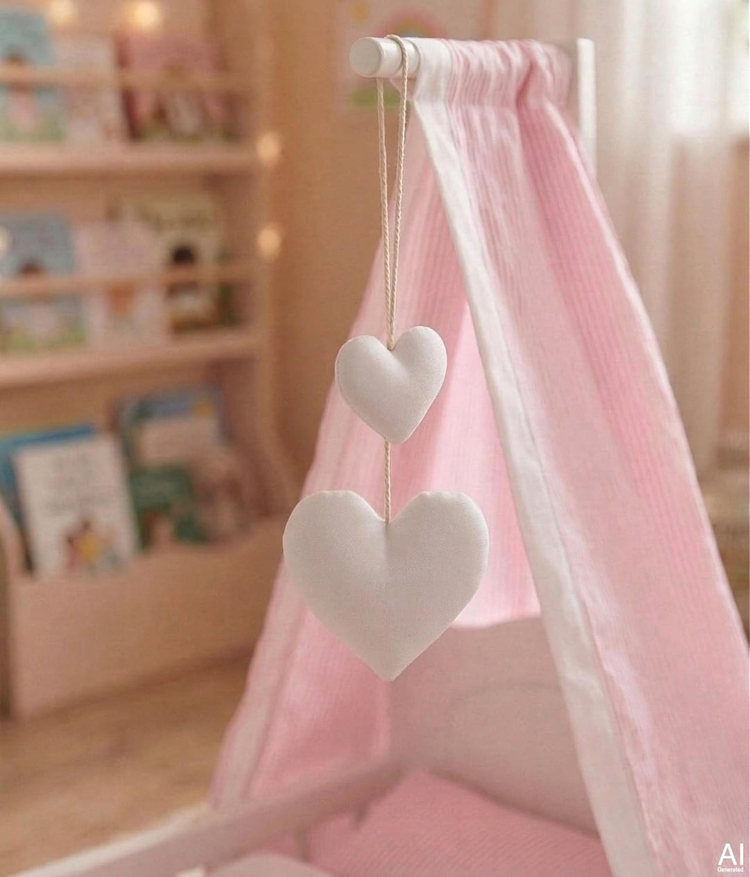 Goki 51762 Puppenbett mit Bettwäsche und Himmel puppenhausmöbel, weiss/rosa