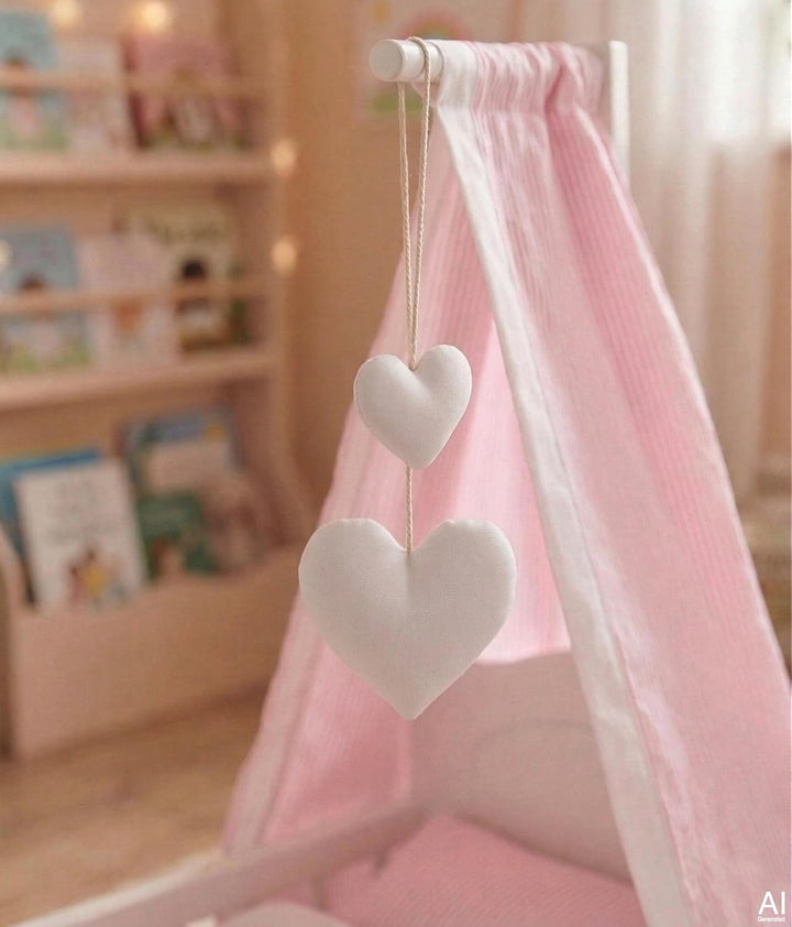 Goki 51762 Puppenbett mit Bettwäsche und Himmel puppenhausmöbel, weiss/rosa