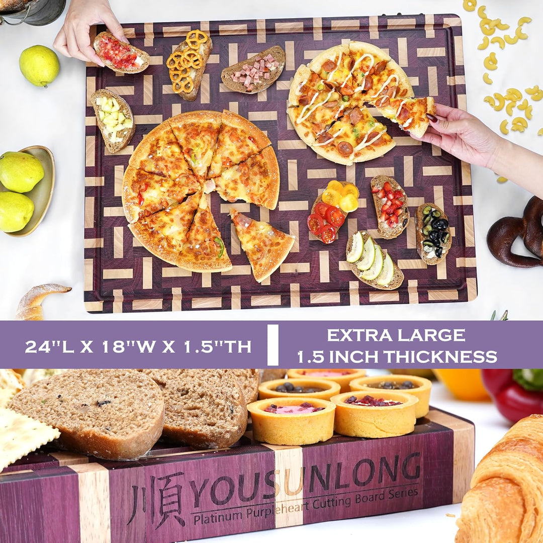 YOUSUNLONG Extragrosses Schneidebrett - Querholz (End Grain) aus Purple Heart Holz - Dicke & schwere