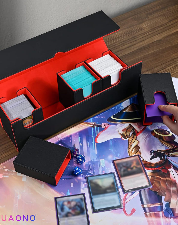 UAONO Sammelkarten Box mit Würfelablage für MTG YuGiOh, 5-in-1-Deckboxen für 900+ Karten, Kartenbox
