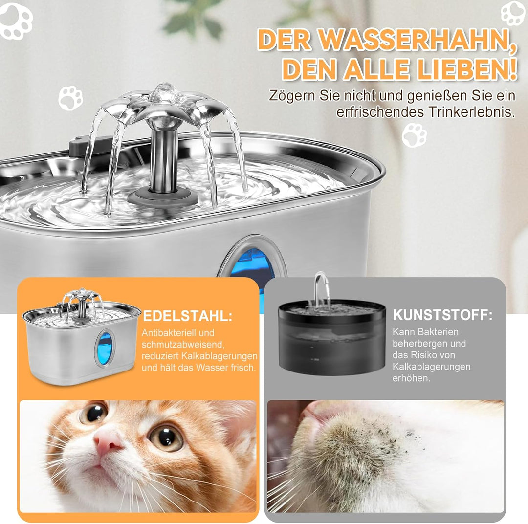 Katzentrinkbrunnen Trinkbrunnen für Katze mit 2 Filter 2 Schwamm