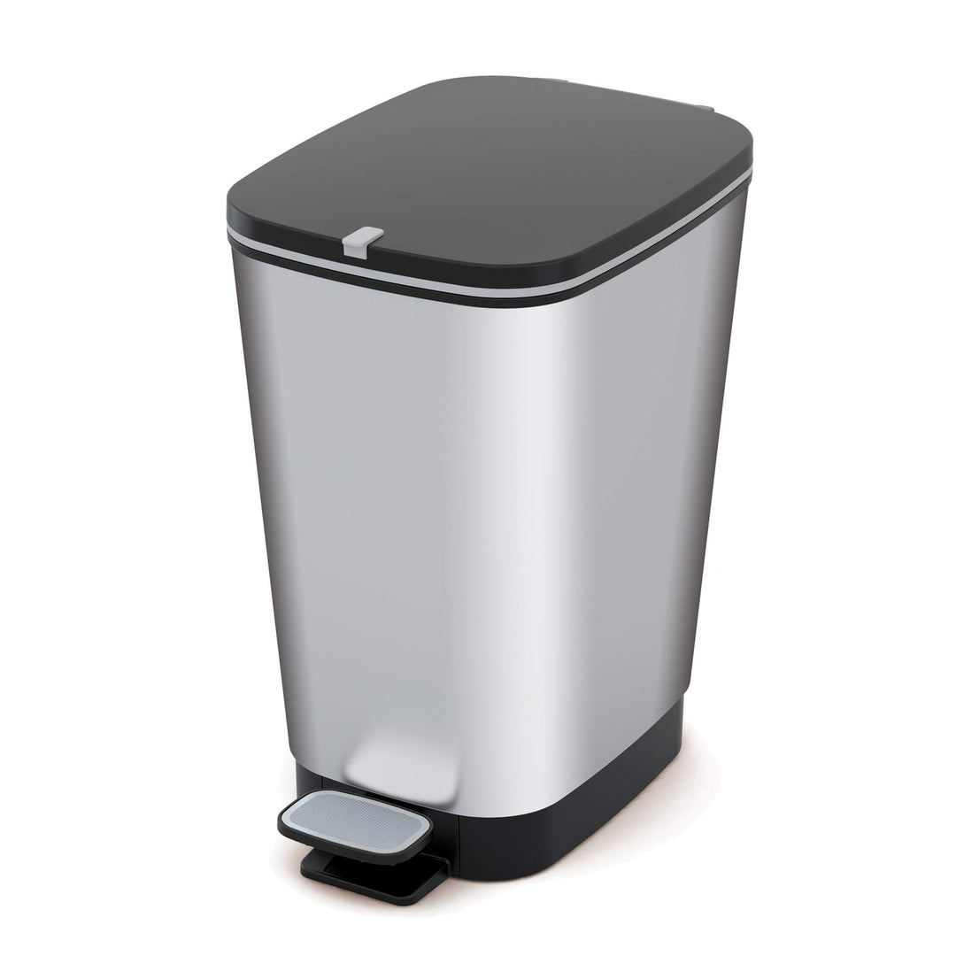 Curver KIS Chic Bin Style Treteimer 6l mit Deckel und Pedal, Inneneimer, Küche und Bad, silber metal