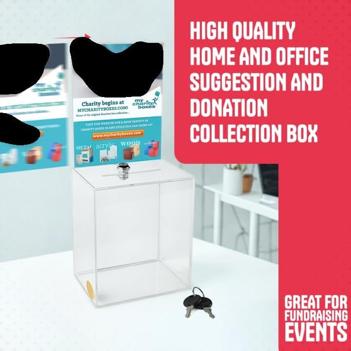 My Charity Boxes - Grosse Spendenbox - Wahlurne - Vorschlagsbox - Acrylbox - Tipbox - mit grosser Au