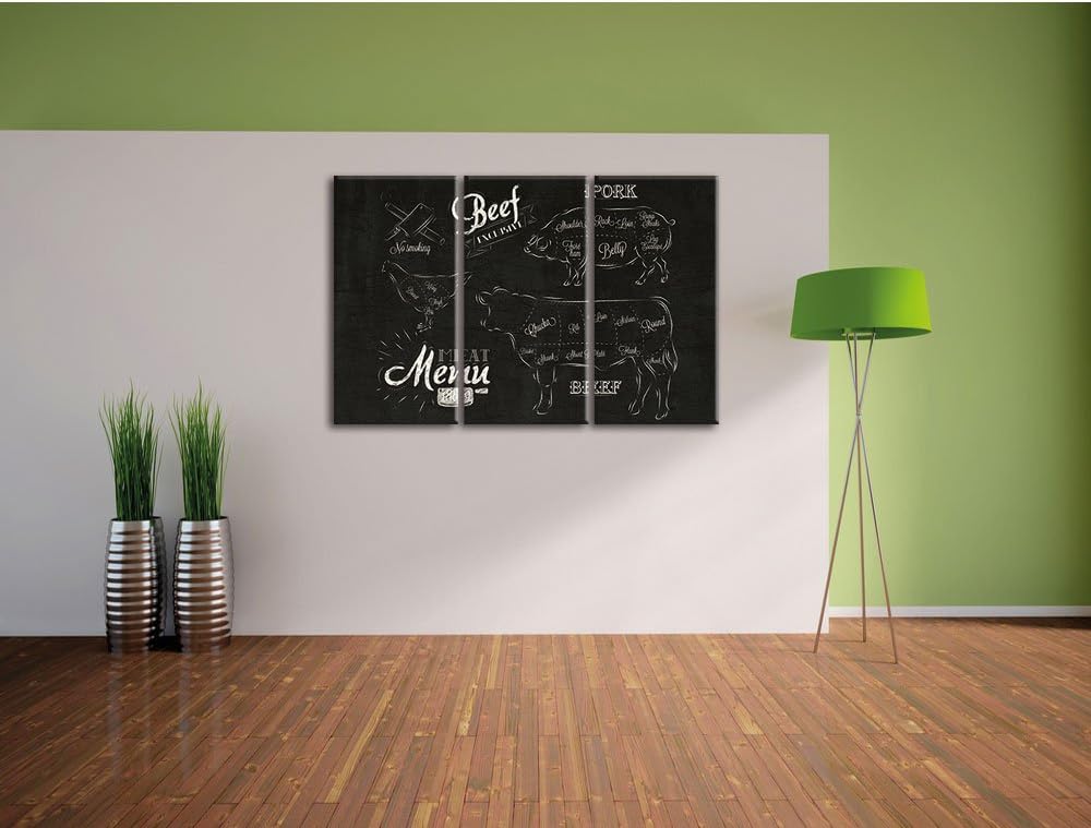 Pixxprint Meat Menu 1889 als Leinwandbild/Grösse: 3 Teilig (120x80) cm/Wandbild/Kunstdruck/fertig be