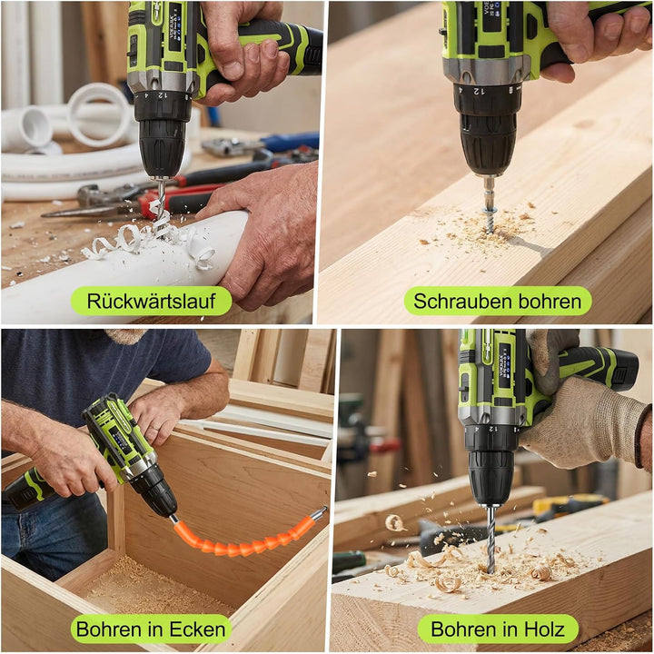 12V klein Akkuschrauber Set, Akku bohrschrauber mit 2 * 2000 mAh Akkus, 3/8" Bohrfutter, 18+1 Drehmo