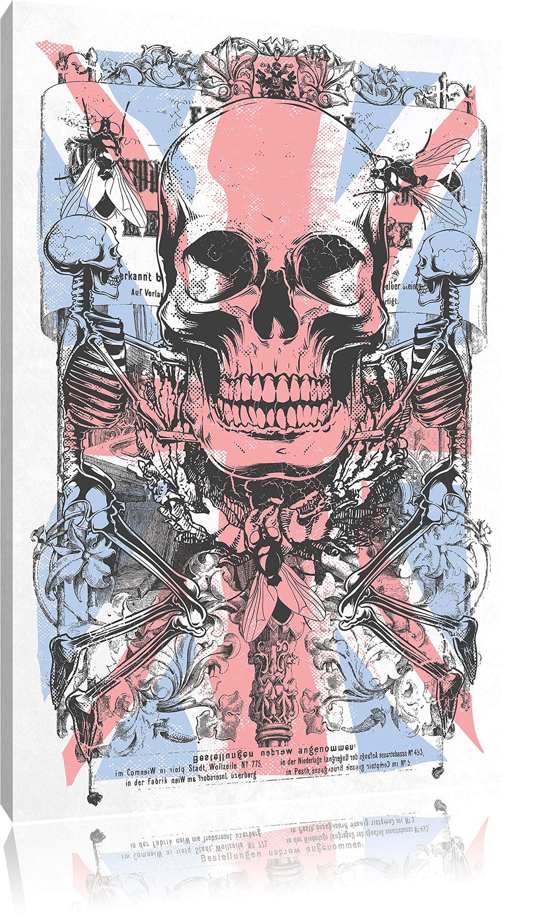 Pixxprint UK Skull White Bild auf Leinwand, XXL riesige Bilder fertig gerahmt mit Keilrahmen, Kunstd