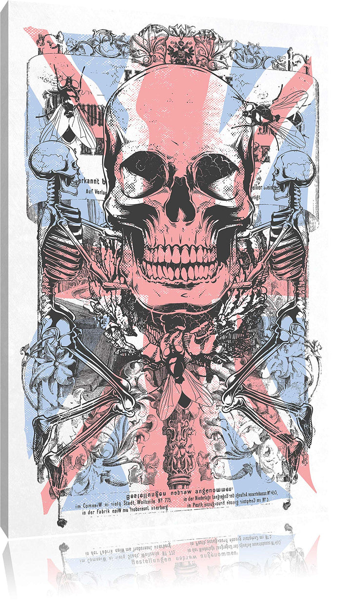 Pixxprint UK Skull White Bild auf Leinwand, XXL riesige Bilder fertig gerahmt mit Keilrahmen, Kunstd