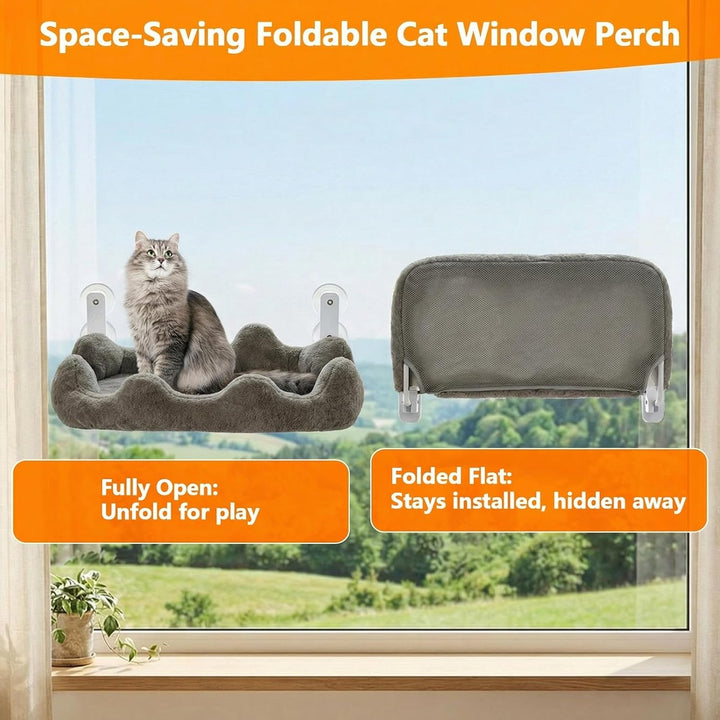 Katzen-Fensterliege, 60 x 30 cm Faltbare Katzenhängematte für das Fenster mit 4-seitiger Polsterung