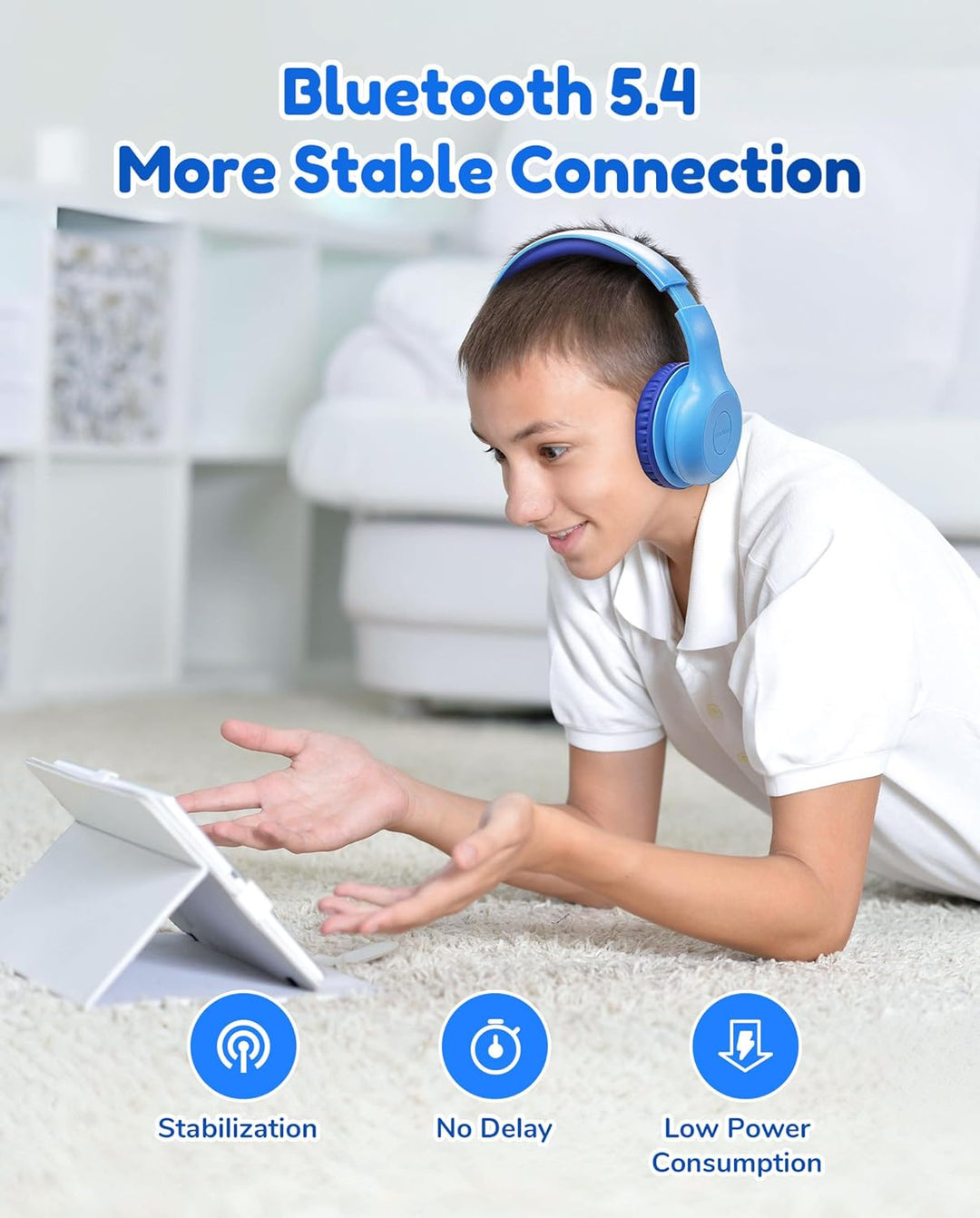 EarFun Bluetooth Kopfhörer Kinder, 74/85/94dB Lautstärkeregelung, HiFi Sound, HD-Mikrofon, 45 Std Ak