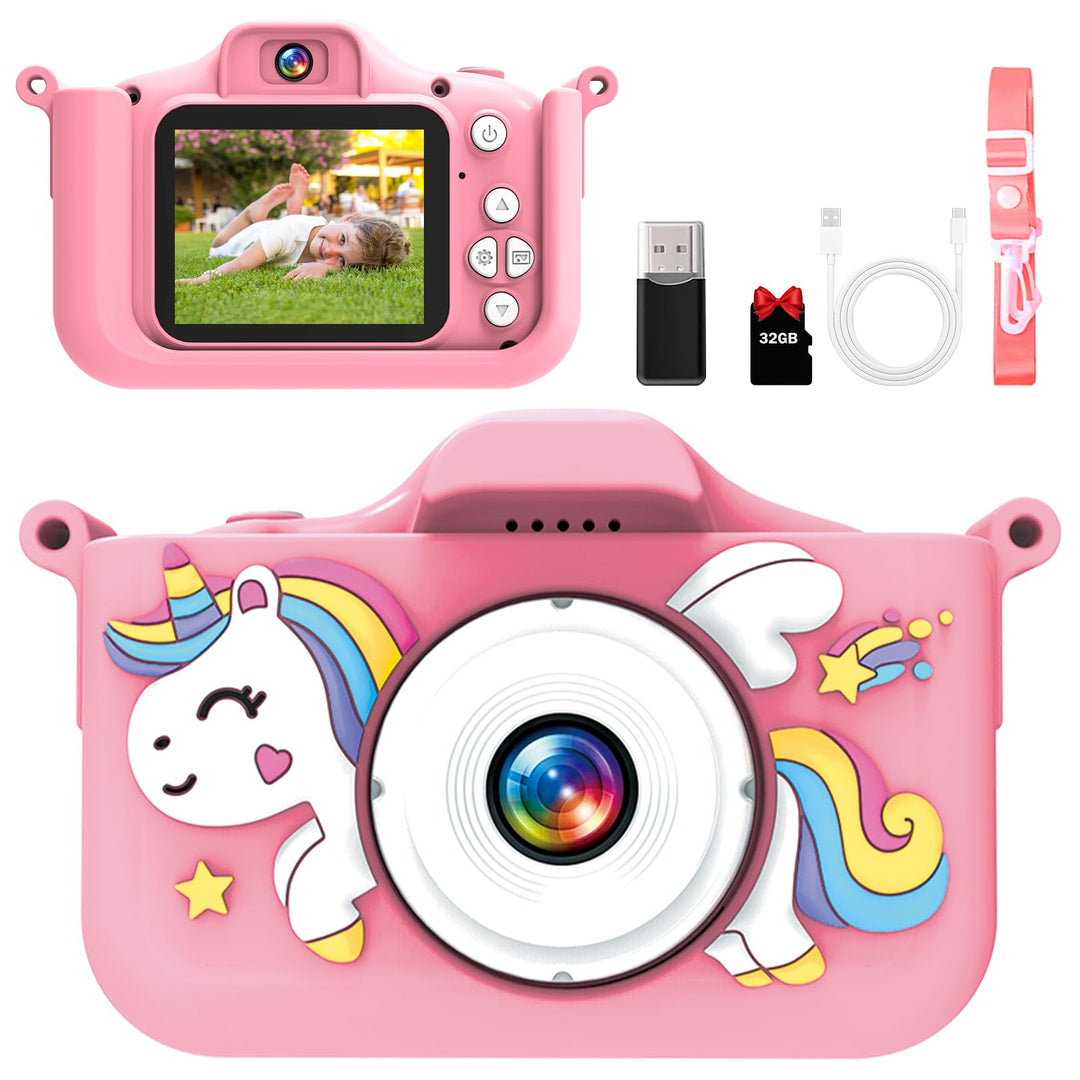 Kinderkamera 1080P mit 32GB & Spielen – Digitalkamera für Kinder ab 3 Jahren, Selfie Kamera mit Einh