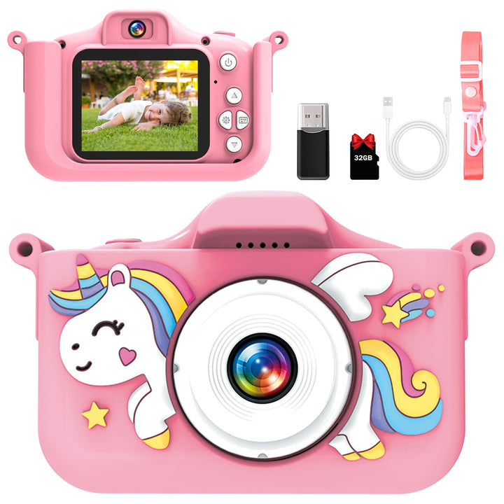 Kinderkamera 1080P mit 32GB & Spielen – Digitalkamera für Kinder ab 3 Jahren, Selfie Kamera mit Einh
