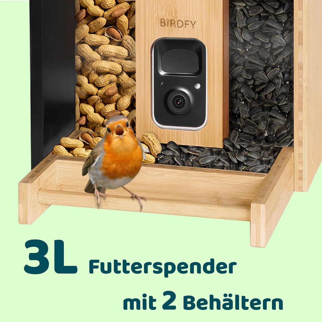 NETVUE by Birdfy Vogelfutterhaus mit Kamera zur Live-Beobachtung Nachtsicht, Solarbetrieb Bambus WLA