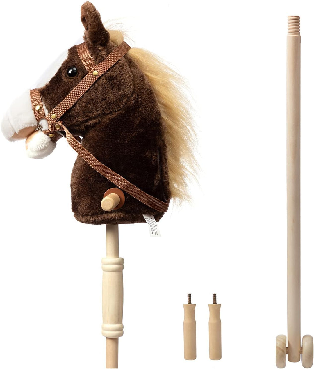 BEJOY Steckenpferd Kinder Spielzeug Pferd 91cm, Hobby Pferd Holzpferd Plüschpferd zum Reiten mit ech