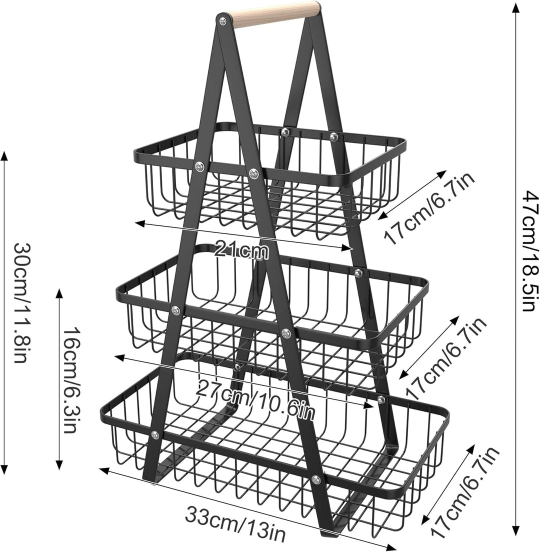 AufuN Obst Etagere, 3 Stöckig Obstkorb Rack Obstschale aus Metall, Abnehmbar Obst Halter Küche Ablag