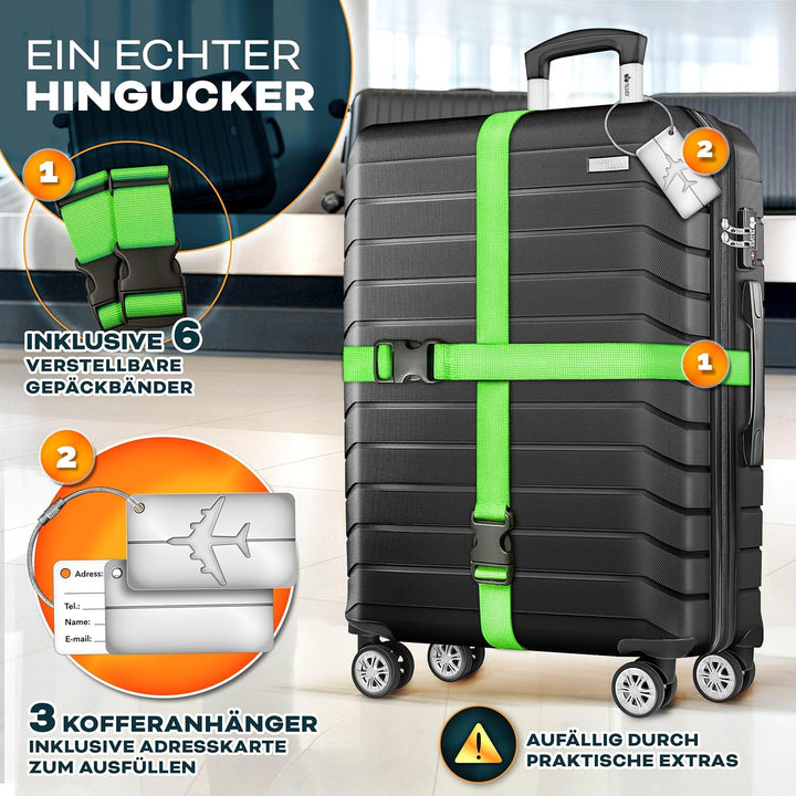 tillvex® Reisekoffer Set 3-TLG. + Gepäckwaage, 6X Koffergurte & 3X Kofferanhänger | Kofferset 4 Roll