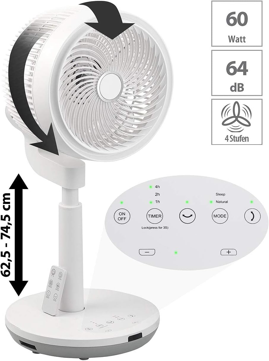 Sichler Haushaltsgeräte 3D Ventilator: Höhenverstellbarer 3D-Raumventilator & Luftzirkulator, Ø 22 c