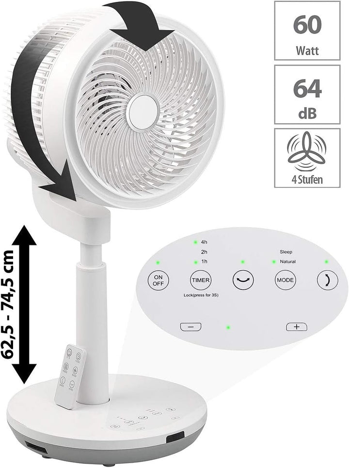 Sichler Haushaltsgeräte 3D Ventilator: Höhenverstellbarer 3D-Raumventilator & Luftzirkulator, Ø 22 c