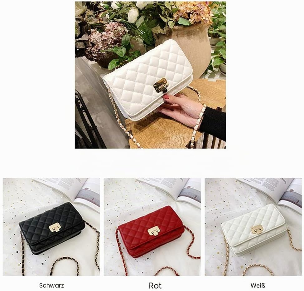 Damen Leder Schultertasche Mode Clutch Handtasche gesteppt Designer Crossbody Tasche mit Kettenrieme
