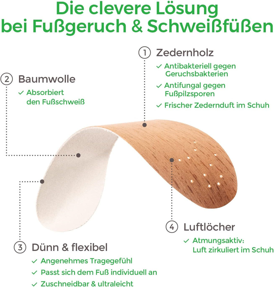 Zederna® 3 Paar Zedernholz Schuheinlagen Schweissfüsse, Einlegesohlen Herren & Damen gegen Fusspilz.
