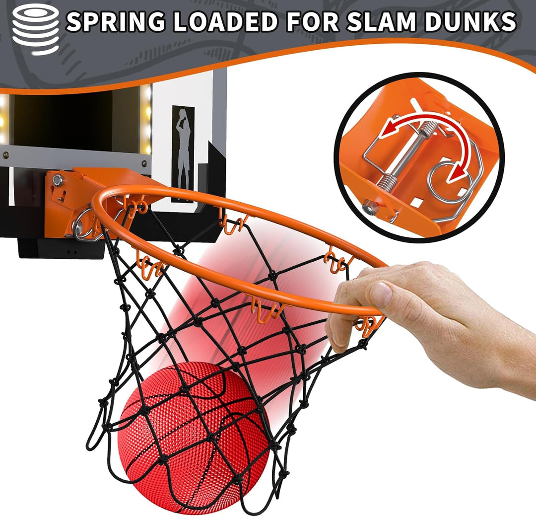 HYES Mini Basketballkorb für Kinder, Zimmer Basketball Set Mit Elektronische Anzeigetafel, LED Beleu