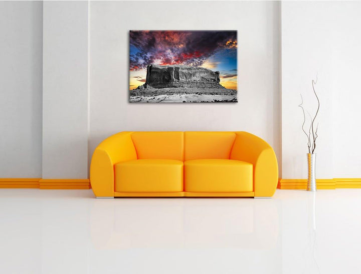erschlagendes Monument Valley schwarz/weiss Format: 100x70 auf Leinwand, XXL riesige Bilder fertig g