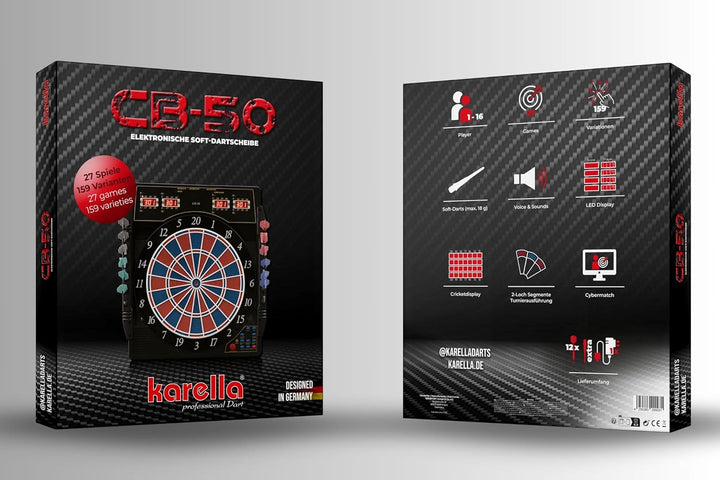 Dartautomat Karella CB-50, elektronische Dartscheibe mit 27 Spielen und 159 Spielvarianten, exakte T