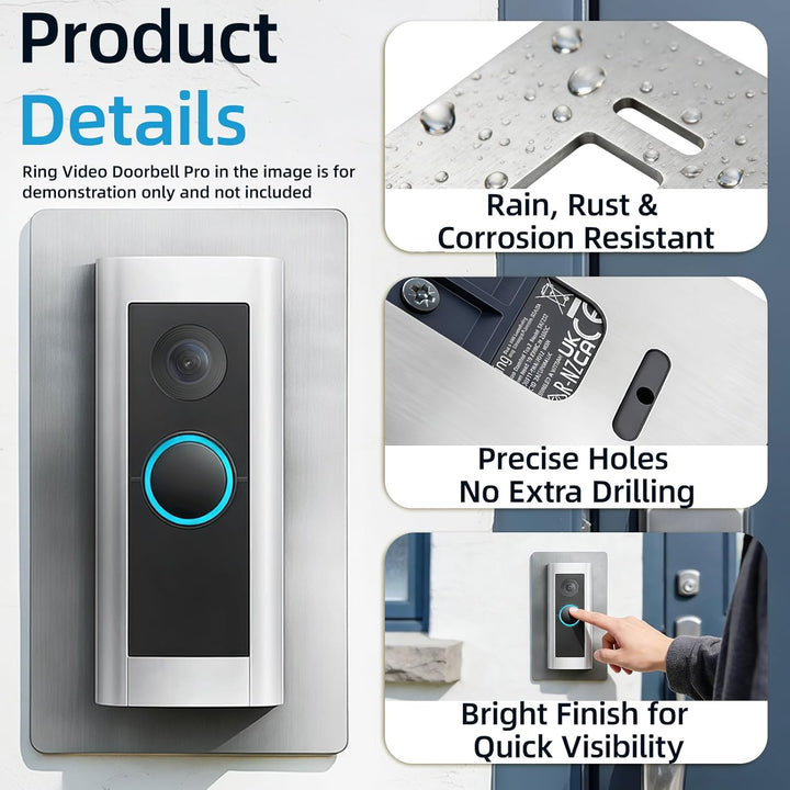Edelstahl-Blende für Ring Video Doorbell Pro - Wandplatte für Video Klingel mit Kamera, Geeignet für