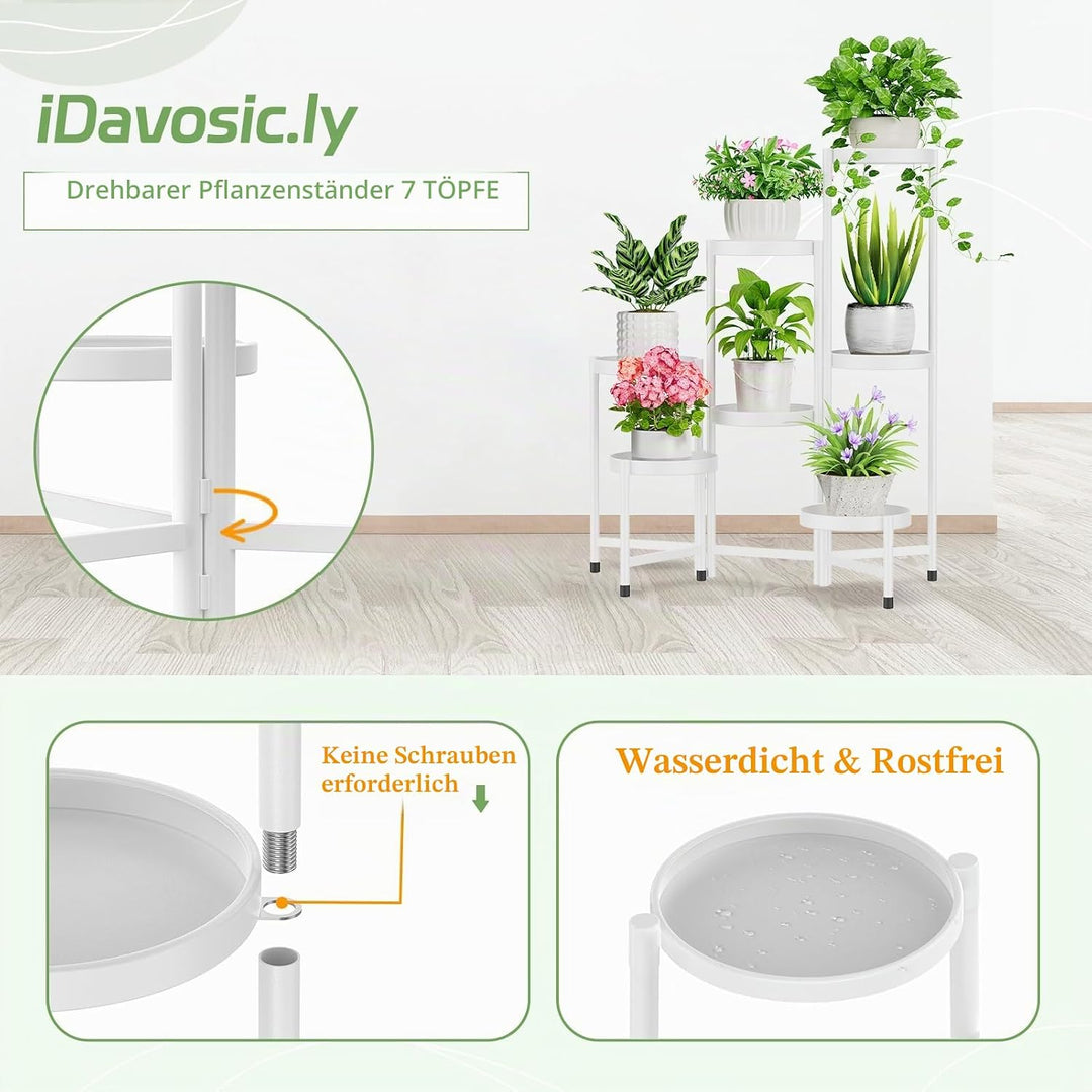 iDavosic.ly 7 Etagen Metall Pflanzenständer Blumentopfständer, Mehrstöckig Pflanzenregal Blumenregal