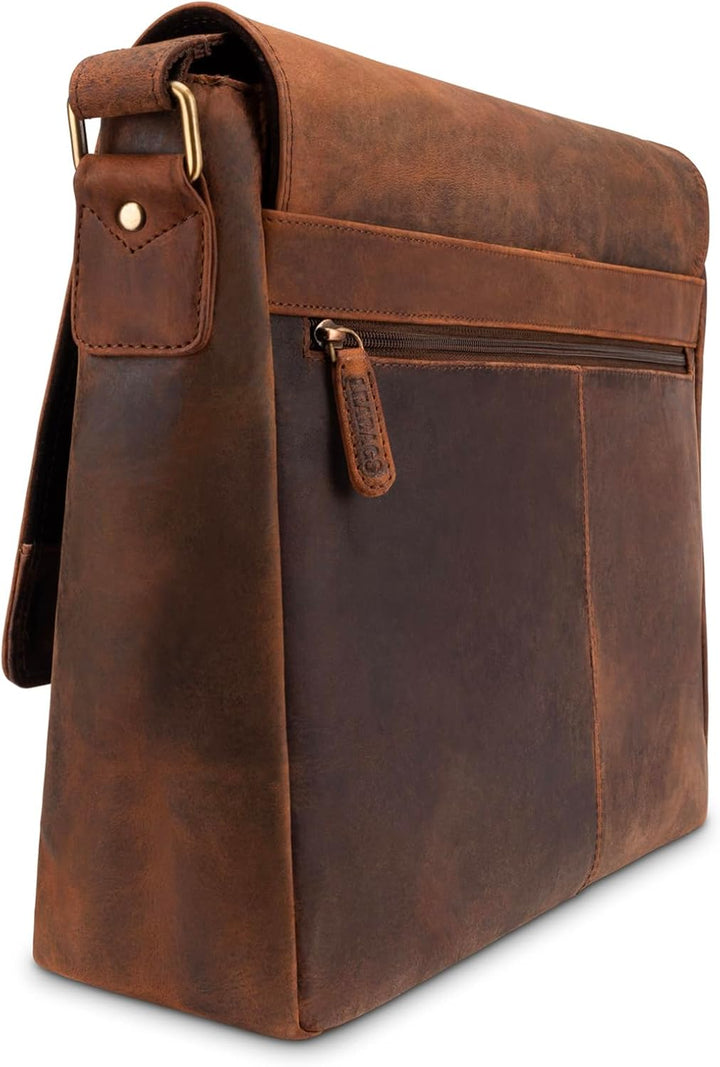 LEABAGS Messenger Bag, Acapulco Echtleder Aktentasche Herren & Damen, Leder Laptoptasche bis 15 Zoll