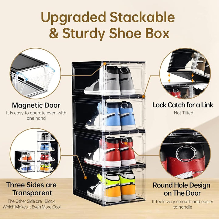 Amllas 10 Stück Schuhboxen, stapelbar, verbesserte stabile Schuh-Aufbewahrungsboxen mit transparente