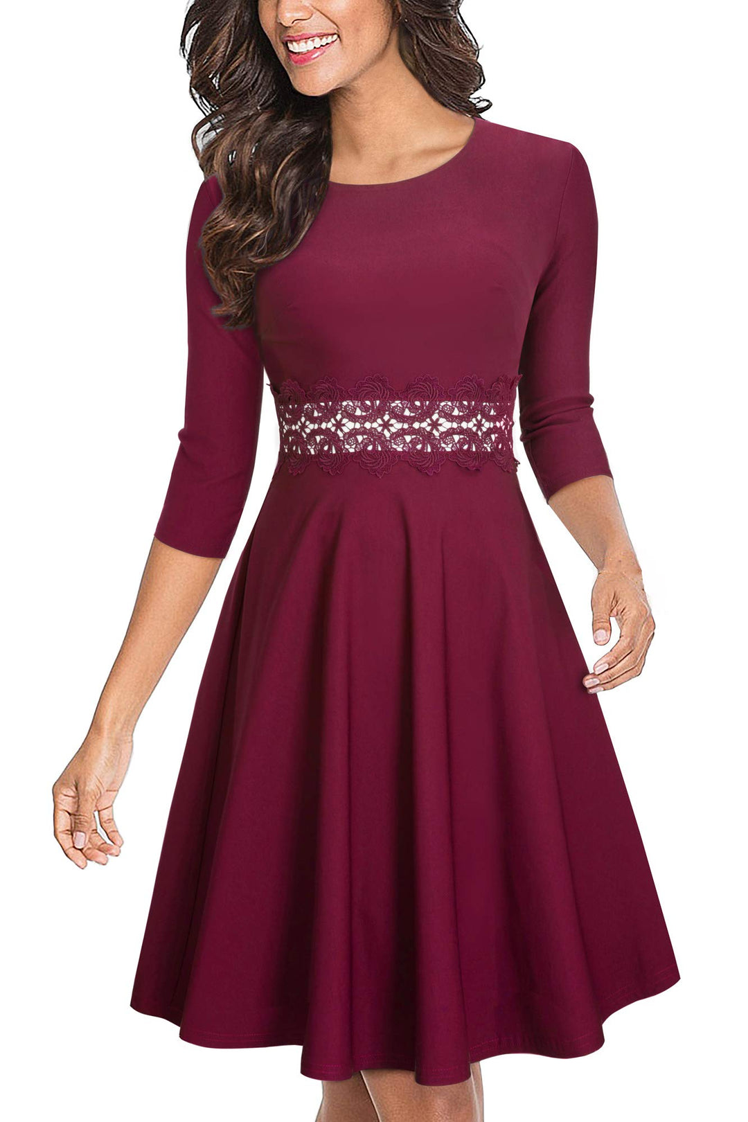 HOMEYEE Damen Vintage Rundhalsausschnitt Blumen Bestickt Knielang Elegant Cocktailkleid UKA079 S Kar