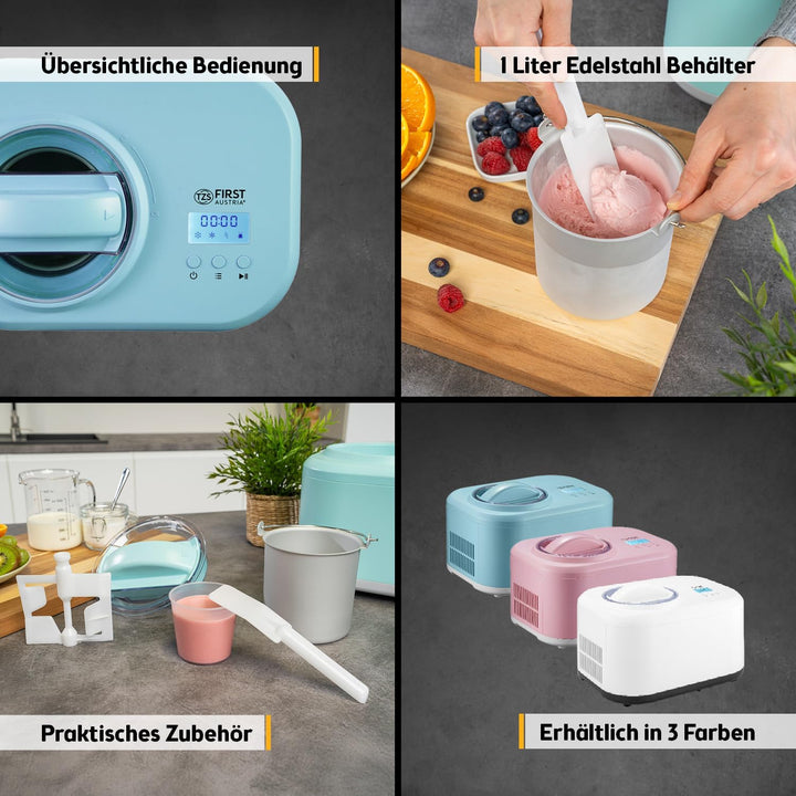 TZS First Austria - Eismaschine 1L mit Kompressor 3 in 1 - Ice Cream Maker 100W selbstkühlend für Fr