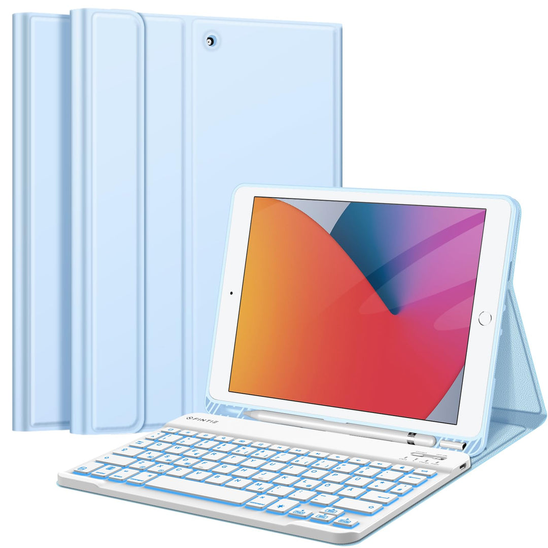 FINTIE Tastatur Hülle für iPad 9 8 7 Generation (2021/2020/2019) 10.2 Zoll, 7-farbig beleuchtete abn