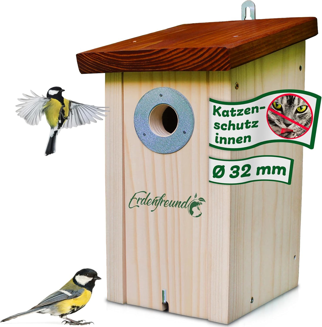 ERDENFREUND® Meisen Nistkasten 32mm Katzen-/Marderschutz innen Nistkasten für Vögel mit pickfestem S