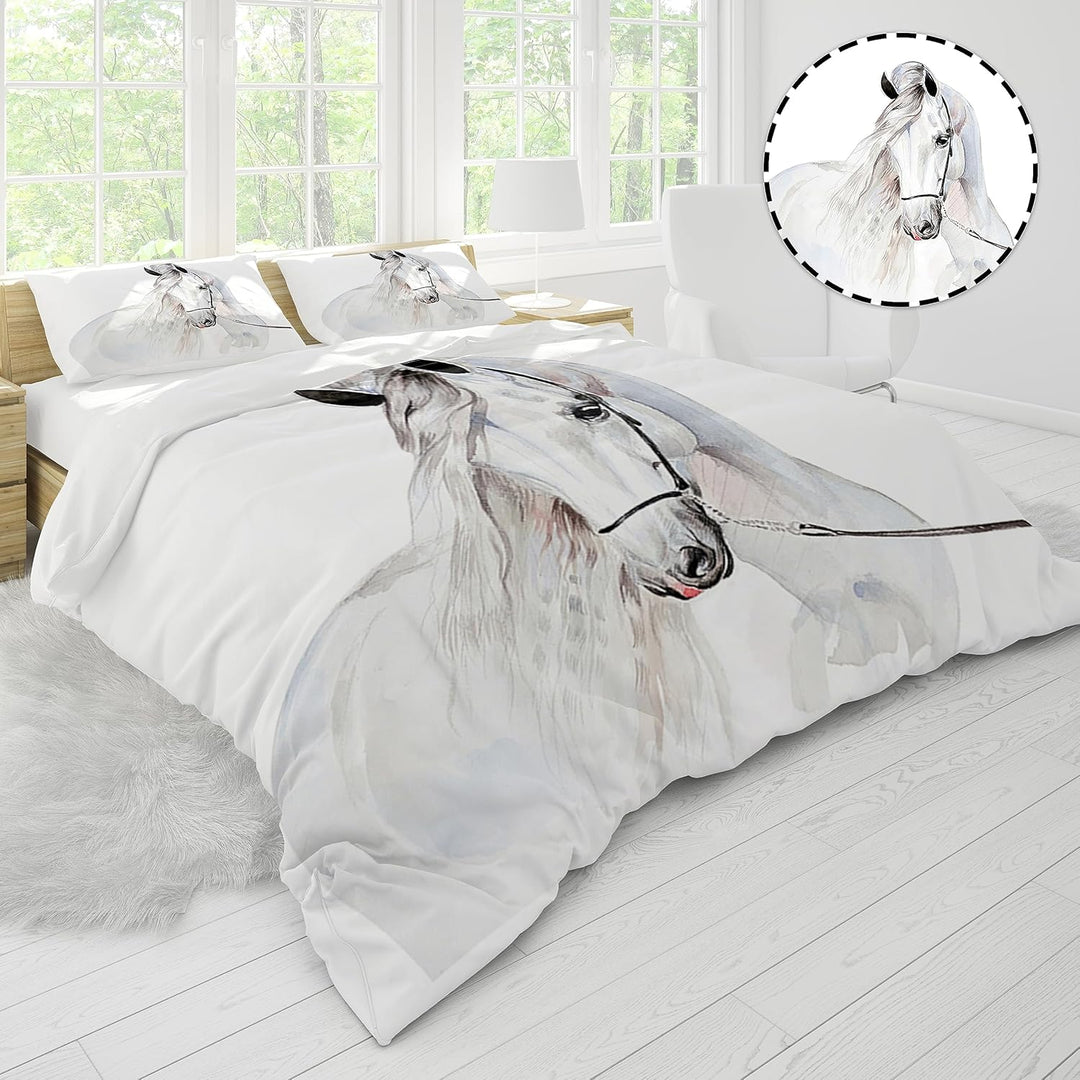 Pferde bettwäsche 135x200, 3D Pferdemuster Bettwäsche-Sets mit Reissverschluss, Super Weiche Angeneh