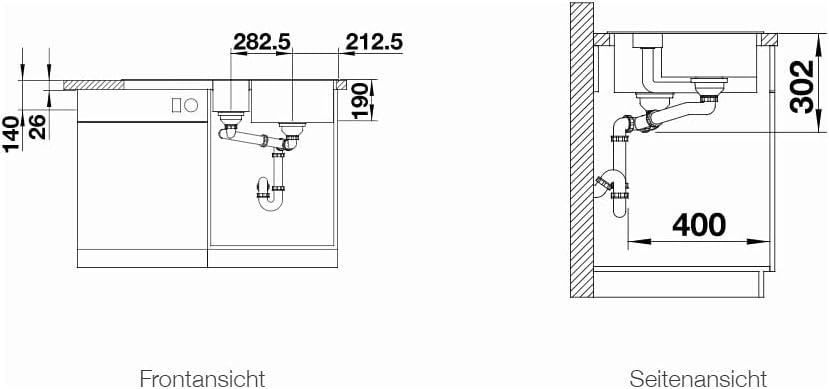 BLANCO COLLECTIS 6 S | SILGRANIT schwarz | Einbauart: Einbau von Oben | Hauptbecken rechts | mit Abl