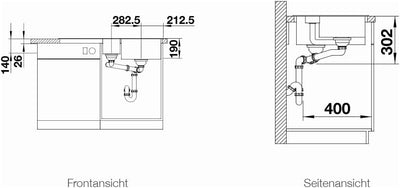 BLANCO COLLECTIS 6 S | SILGRANIT schwarz | Einbauart: Einbau von Oben | Hauptbecken rechts | mit Abl