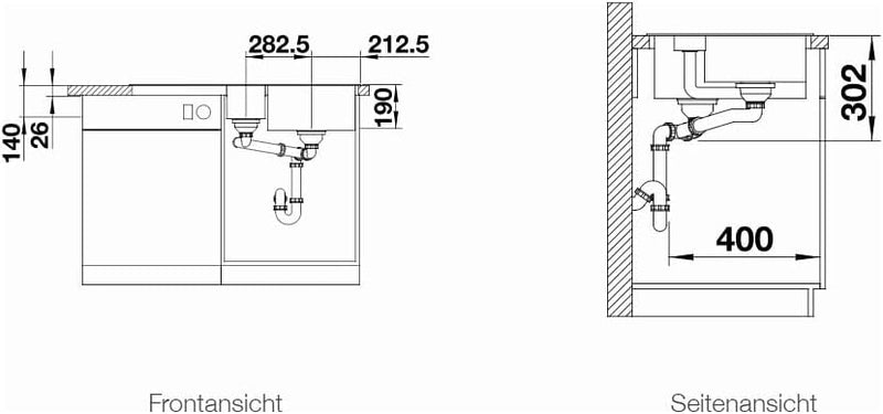 BLANCO COLLECTIS 6 S | SILGRANIT schwarz | Einbauart: Einbau von Oben | Hauptbecken rechts | mit Abl