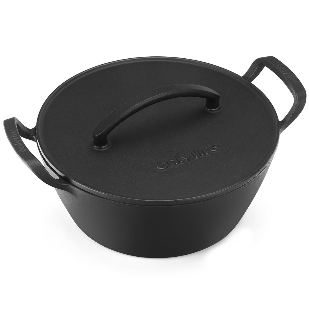 Onlyfire Rund Schmortopf mit Deckel, Gusseisen Topf, Brotbacktopf 25cm, Gusseisentopf für Backofen,