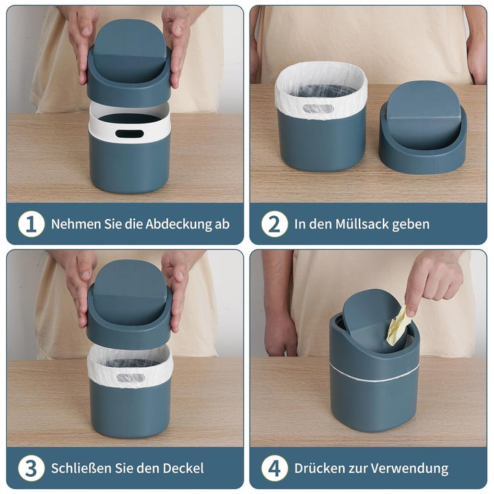 Mini tischmülleimer 2L mit Müllsäcken 180 Stück, tischabfalleimer mit deckel für Den Waschtisch Küch