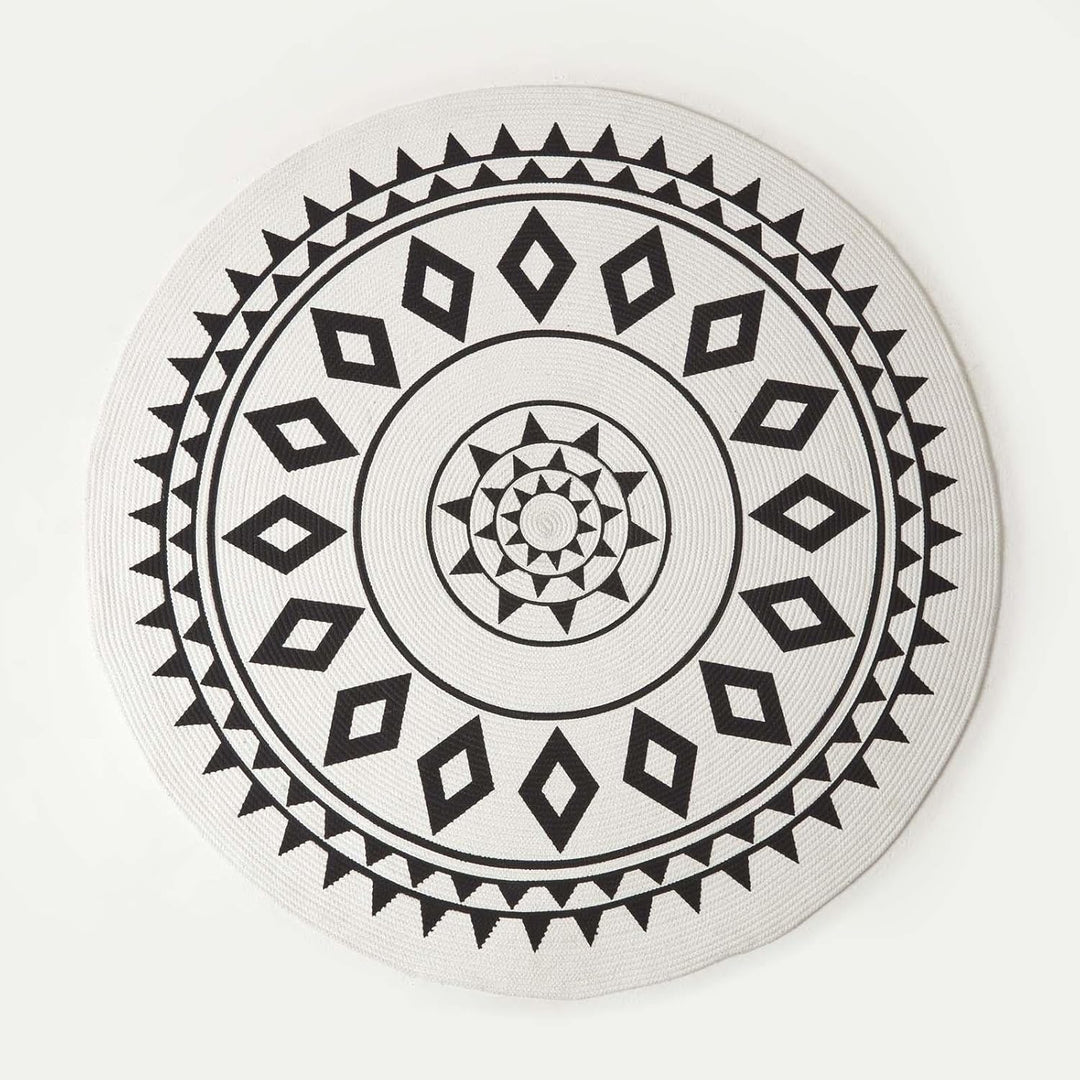 Homescapes Runder Teppich Lia schwarz-weiss Gemustert 120 cm, Baumwoll-Teppich geflochten, Teppich r