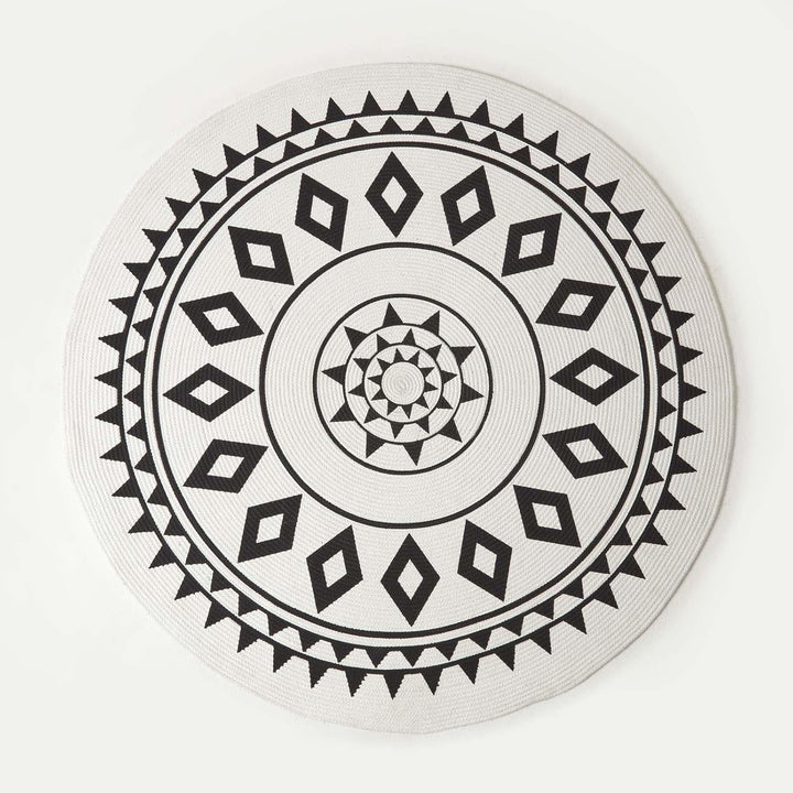 Homescapes Runder Teppich Lia schwarz-weiss Gemustert 120 cm, Baumwoll-Teppich geflochten, Teppich r