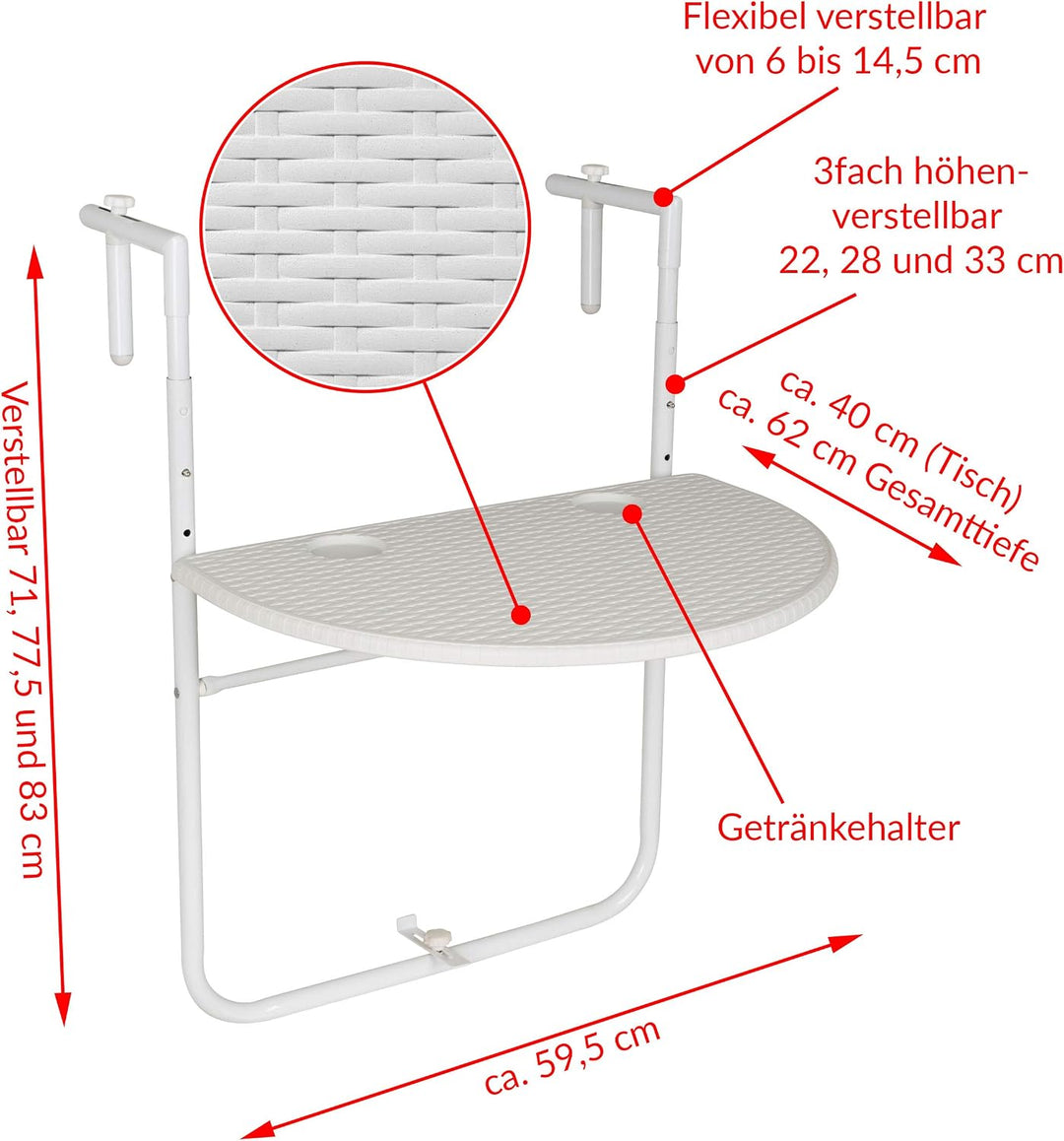 NEXOS klappbarer Balkon-Hängetisch Dalia - Farbe: Weiss, Weiss