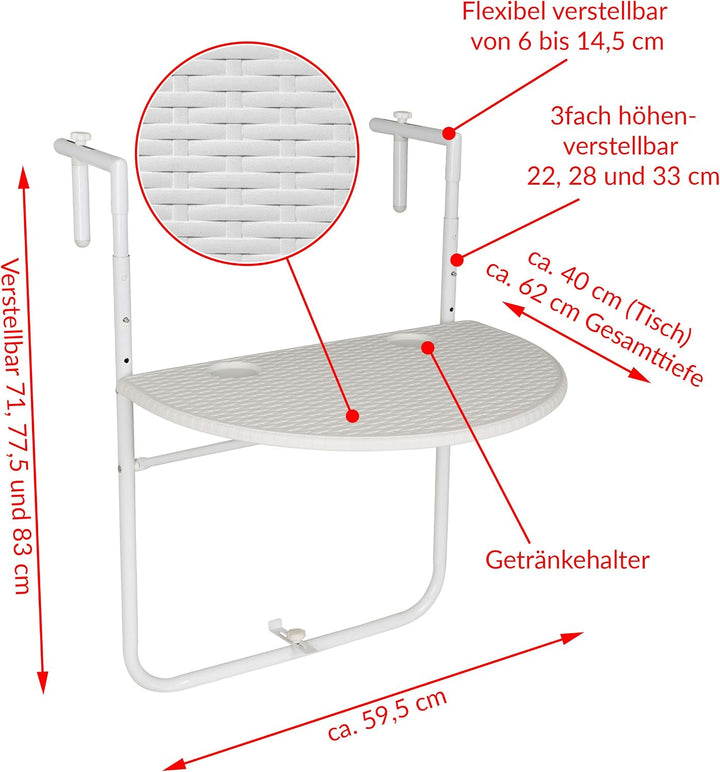 NEXOS klappbarer Balkon-Hängetisch Dalia - Farbe: Weiss, Weiss